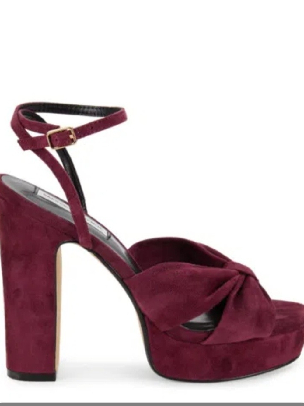 Saks Fifth Avenue Burgundy Suede Knotted Platform Ankle-Strap Heels